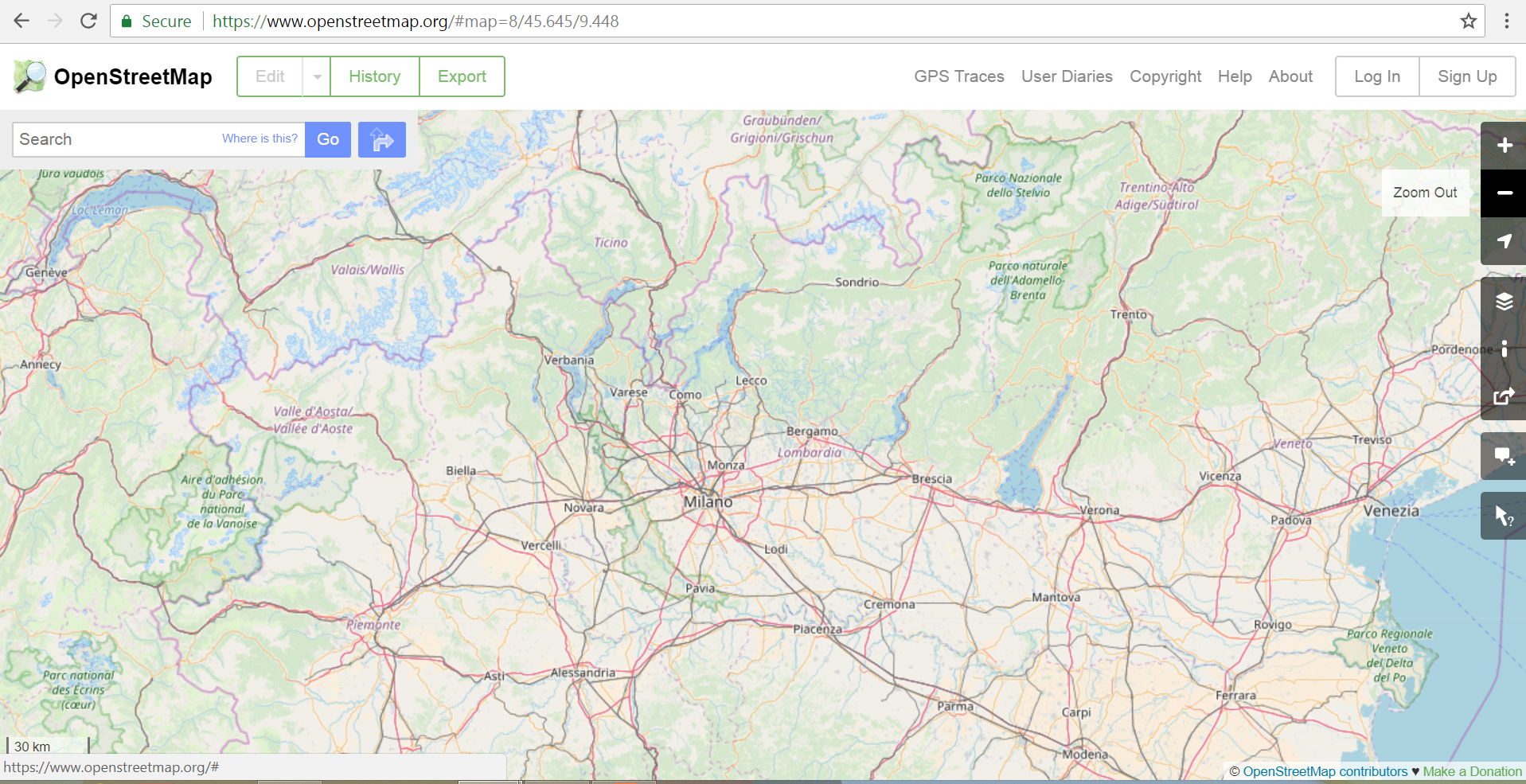 Example of emphasizing the size and significance of cities by their name’s font size (Source: http://www.openstreetmap.org).