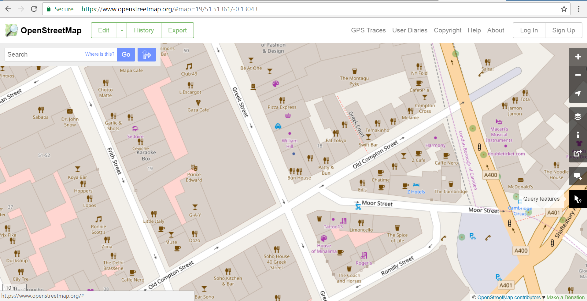 Example of point nominal data – names of bars and restaurants (Source: www.openstreet.map).