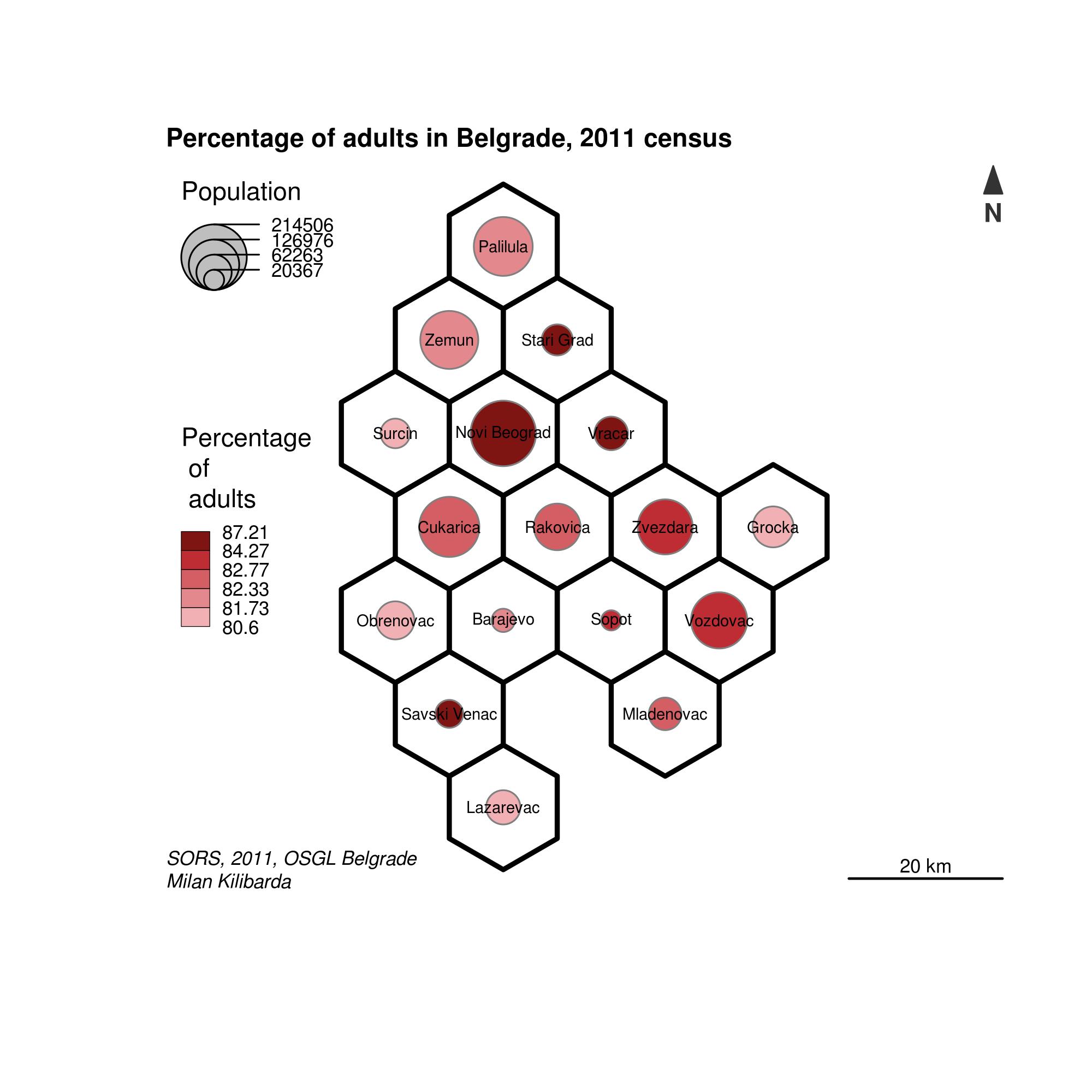 Map with hexagon geometry.