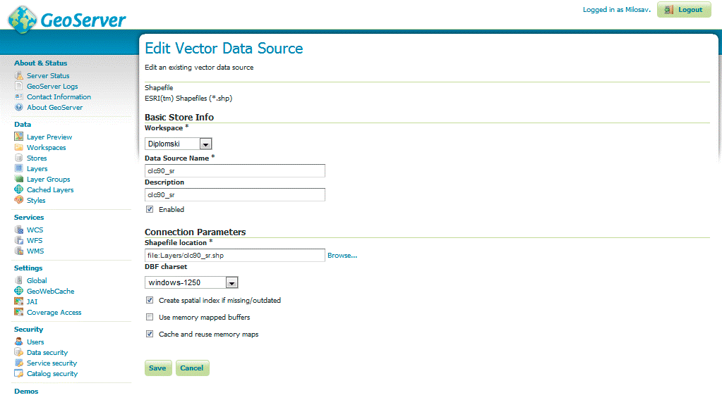 Defining parameters for uploaded data..