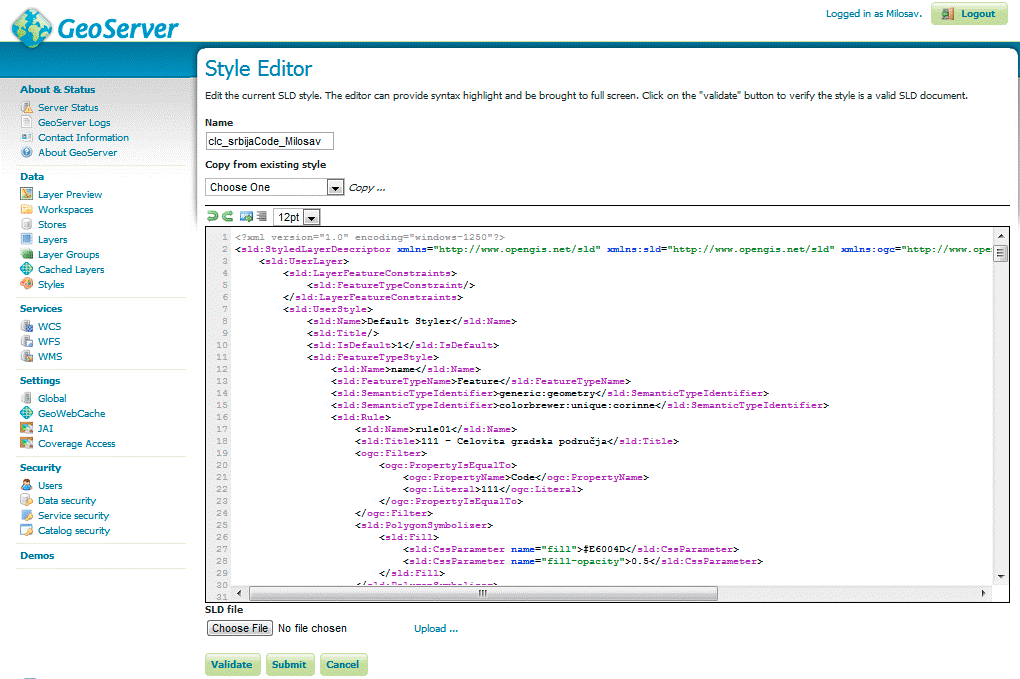 Page for manipulating and creating new SLD files.