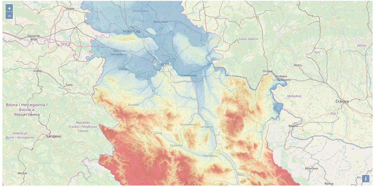 Display of a WMS layer with an OSM base map.