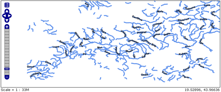 Primer korišćenja LinePlacmenta za reke Evrope.
