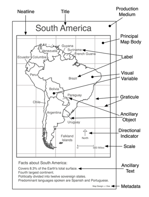  Map elements (Source:http://www.spatialquerylab.com/FOSS4GAcademy, example authored by Richard Smith, http://creativecommons.org/licenses/by/3.0.).