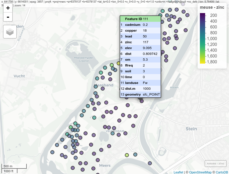 Interactive map with meuse data, mapview