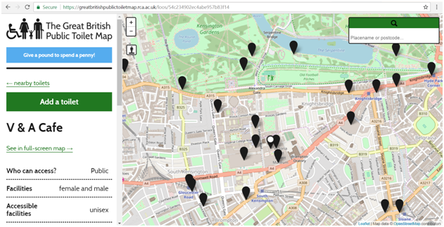 GDE…. se nalaze javni toaleti u Londonu? (https://greatbritishpublictoiletmap.rca.ac.uk)